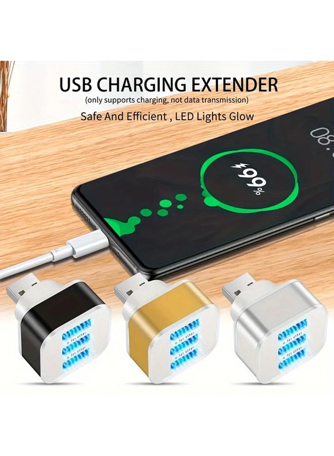 محور USB 2.0 الذهبي 3 منافذ شاحن مضغوط ممتد للكمبيوتر مكتب المنزل - Image 2
